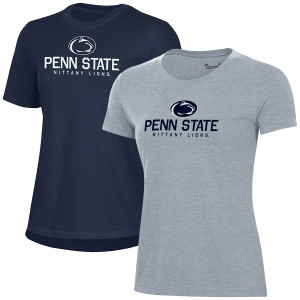 women's navy and gray short sleeve Under Armour shirts with Penn State Nittany Lions